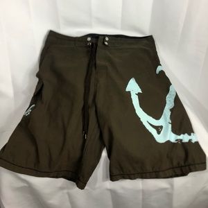 Pure Caribbean HiHo Brown Board Shorts with Blue Anchor 38